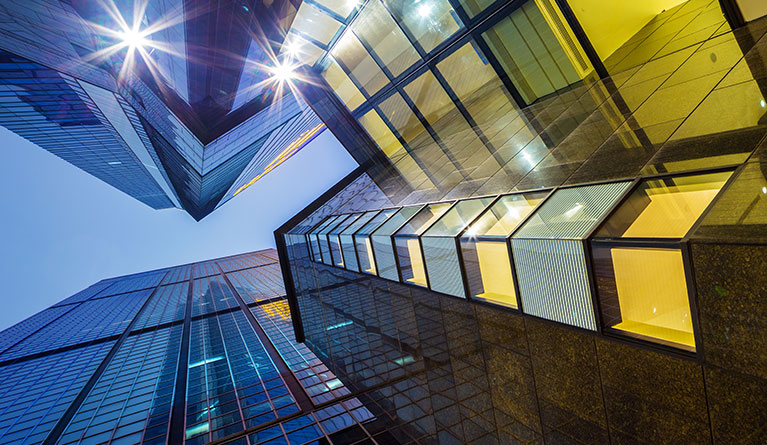 low angle shot for modern building at night